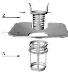 Technical diagram of a mechanical assembly with labeled parts 1, 2, and 3