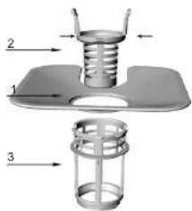 Technical diagram of a mechanical assembly with labeled parts 1, 2, and 3
