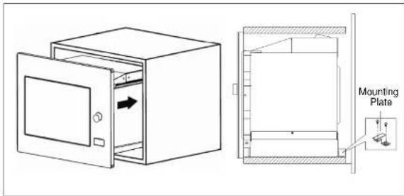 Technical diagram showing a door opening and its mounting plate assembly with labeled components