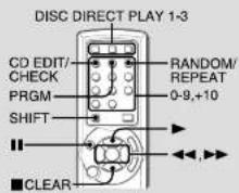 DISC DIRECT PLAY 1-3 CD EDIT/ CHECK PRGM SHIFT RANDOM/ REPEAT 0-9,+10 CLEAR