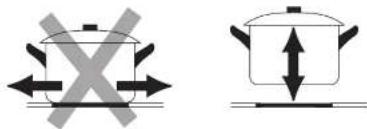Diagram showing two cooking pots with crossed arrows indicating heating or cooling process, one with X symbol and the other with bidirectional arrows.