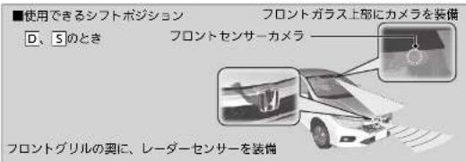 ■使用できるシフトポジション D、Sのとき フロントガラス上部にカメラを装備 フロントセンサーカメラ フロントグリルの実に、レーダーセンサーを装備