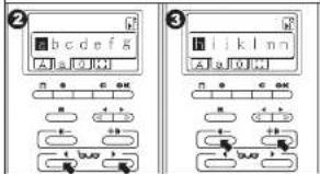 Two labeled digital logic diagrams showing letter input and output sequences with Chinese characters
