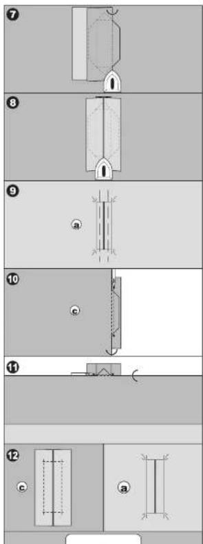 Technical diagram showing 12 steps of a mechanical or architectural component with labeled parts and directional arrows