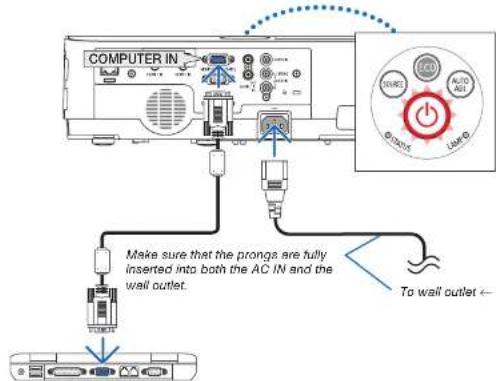 COMPUTER IN Make sure that the prongs are fully inserted into both the AC IN and the wall outlet. To wall outlet