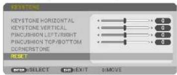 KEYSTONE KEYSTONE HORIZONTAL KEYSTONE VERTICAL PINCUSHION LEFT/RIGHT PINCUSHION TOP/BOTTOM CORNERSTONE RESET OPEN SELECT PM EXIT CLOSE