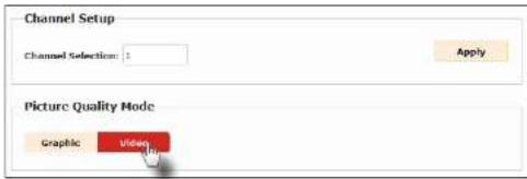 Channel Setup Channel Selection: Apply Picture Quality Mode Graphic Video