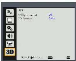 3D 3D Sync,即可 3D Format On Auto 3D Select Alpha Dot