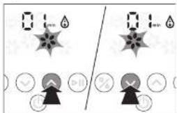 Image showing two sets of icons with symbols and percentages, possibly representing UI elements or status indicators.