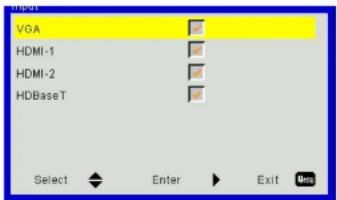 VGA HDMI-1 HDMI-2 HDBaseT Select Enter Exit