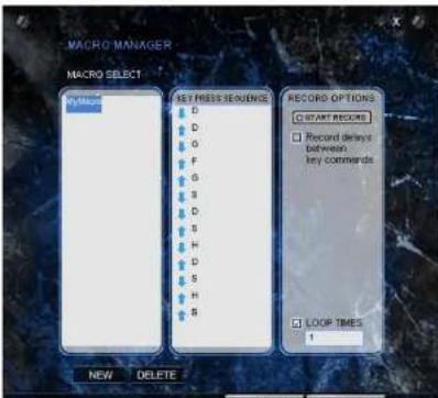 MACRO MANAGER MACRO SELECT KEY PRESS SEQUENS D G F G S D S H D S H S NEW DELETE RECORD OPTIONS START RECORD Record delays between key comments LOOP TIMES 1