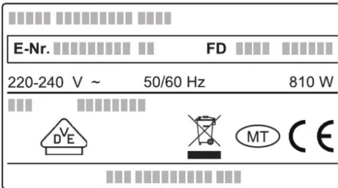 E-Nr. FD 220-240 V ~ 50/60 Hz 810 W DE MT CE