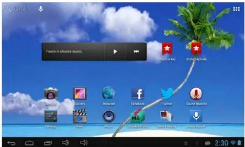 Touch to choose music. Amazon App Sound Recorder Settings Video Music Music Menu Music Review Voice Search