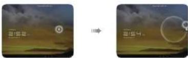 Two side-by-side images showing a sky scene with Chinese text labels and circular graphics, likely from a photo editing interface.
