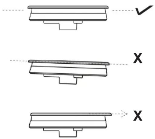 Technical diagram showing three mechanical component cross-sections with checkmark and X symbols indicating alignment or assembly.