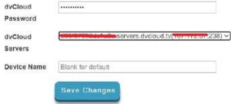 dvCloud Password dvCloud Servers Device Name Blank for default Save Changes