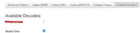 Streaming Platform Custom KMP Custom SRT Custom MPEG TS Software Player: Hardware Decoders Available Decoders Studio One
