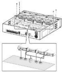 Technical diagram of an electronic device with labeled components and a schematic below showing internal structure.