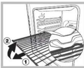 Diagram showing a refrigerator interior with labeled parts and a magnified view of the interior area.