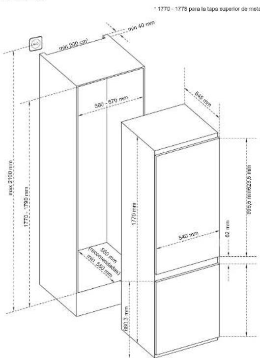 1770 - 1778 para la tapa superior de meta min 200 cm² min 40 mm 560 - 570 mm 545 mm max 2100 mm 1770 - 1790 mm 500 mm (recomended) min 250 mm 1770 mm 540 mm 82 mm 660.3 mm 665.5 mm/623.5 mm