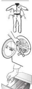 Diagram illustrating a human figure with limbs and a circular object, possibly representing a mechanical or safety concept.