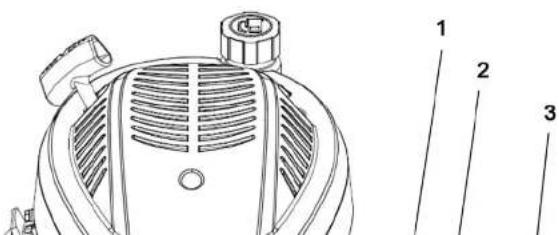 Technical diagram of a mechanical component with numbered parts labeled 1, 2, and 3