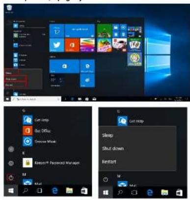 Start Menu Sleep Shut down Reset M Mail