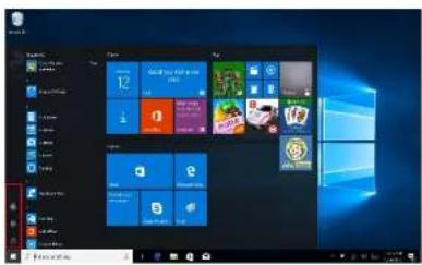 Screenshot of a Windows desktop with multiple home screen icons and a macOS Start menu open, showing system status.
