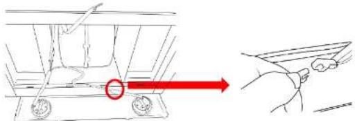 Diagram showing a hand holding a car with a red arrow pointing to a vehicle interior, alongside a close-up of the hand's hand.