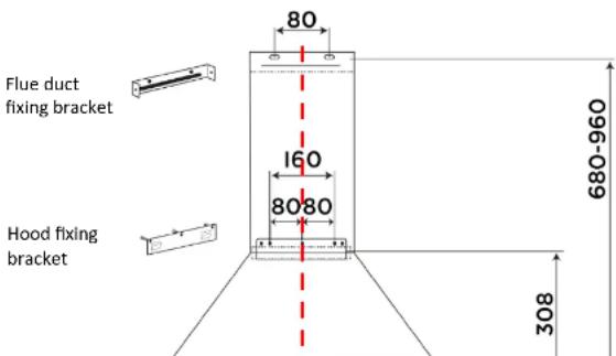 Flue duct fixing bracket 160 80 8080 Hood fixing bracket 308 680-960