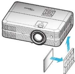 OPTOMA 4K550ST - Installing and cleaning the dust filter - 1