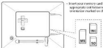 - Insert your memory card appropriate not following orientation marked on it MS SD WNC
