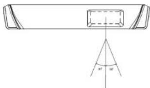 Technical diagram showing a mechanical component with labeled dimensions and an angle symbol