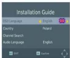 Installation Guide OSD Language English Country Poland Channel Search Audio Language English EXIT Casifier