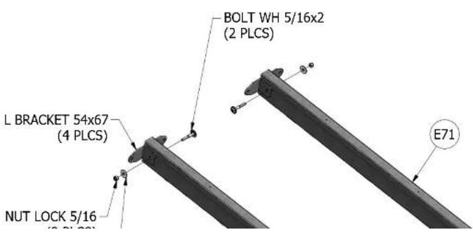 BOLT WH 5/16x2 (2 PLCS) L BRACKET 54x67 (4 PLCS) NUT LOCK 5/16 (E71)
