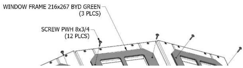 WINDOW FRAME 216x267 BYD GREEN (3 PLCS) SCREW PWH 8x3/4 (12 PLCS)