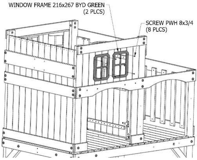 WINDOW FRAME 216x267 BYD GREEN (2 PLCS) SCREW PWH 8x3/4 (8 PLCS)