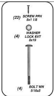 (22) SCREW PFH 8x1 1/8 WASHER LOCK EXT 8x19 (4) BOLT WH 5/16x5