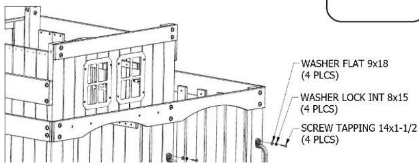 WASHER FLAT 9x18 (4 PLCS) WASHER LOCK INT 8x15 (4 PLCS) SCREW TAPPING 14x1-1/2 (4 PLCS)