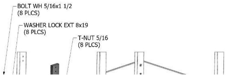 BOLT WH 5/16x1 1/2 (8 PLCS) WASHER LOCK EXT 8x19 (8 PLCS) T-NUT 5/16 (8 PLCS)