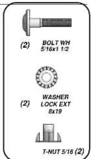 (2) BOLT WH 5/16x1 1/2 (2) WASHER LOCK EXT 8x19 T-NUT 5/16 (2)