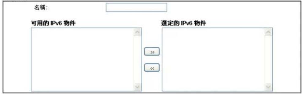 名稱： 可用的 IPv6 物件 選定的 IPv6 物件