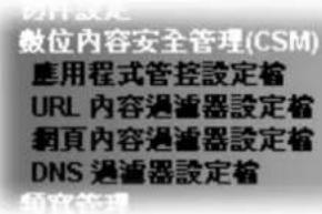 數位內容安全管理(CSM) 應用程式管控設定檔 URL 內容過濾器設定檔 網頁內容過濾器設定檔 DNS 過濾器設定檔 郵寄管理