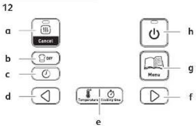 12 a Cancel b ON c d Temperature Cooling Time e h g Menu f