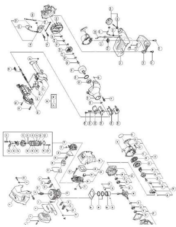 Technical diagram of a mechanical assembly with labeled components and exploded views
