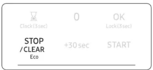 Clock(3sec) 0 OK Lock(3sec) STOP /CLEAR +30 sec START Eco