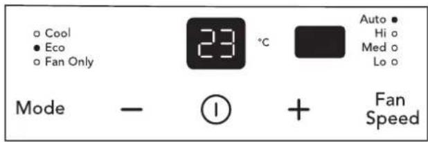 Cool Eco Fan Only Mode - 23 °C Auto • Hi o Med o Lo o Fan Speed