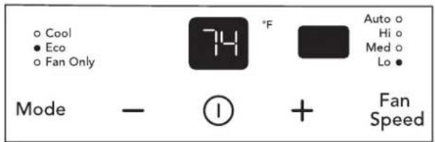 Cool Eco Fan Only Mode - ① + Fan Speed 74 °F Auto o Hi o Med o Lo •
