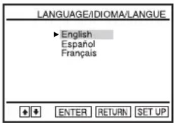 LANGUAGE/IDIOMA/LANGUE ► English Español Français ENTER RETURN SET UP
