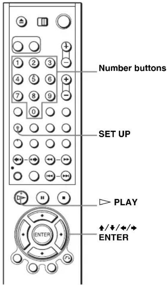 Number buttons SET UP PLAY ENTER ↑/↓/←/→ ENTER